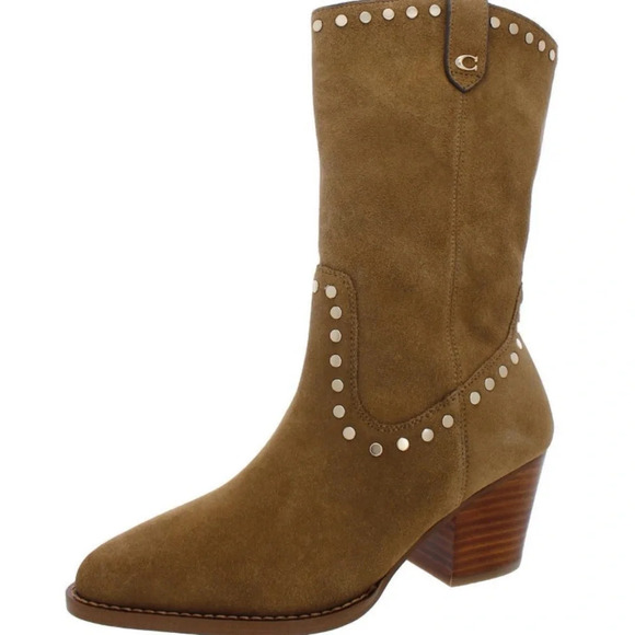 NWT Coach||Phoebe Western Cowgirl Suede Studded Pointed Toe Ankle Boots Size 7 - Picture 1 of 12